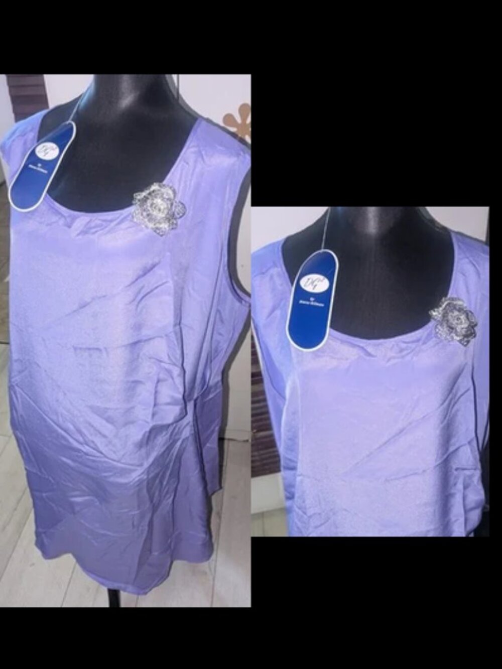 NEW Satin Lavender Dressy Top Blouse W/ Flower Brooch Plus Size Womens 3X